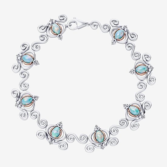 Womens 1/10 CT. T.W. Lab Created White Opal 14K Rose Gold Over Silver Sterling Silver Cinderella Princess 7.5 Inch Tennis Bracelet