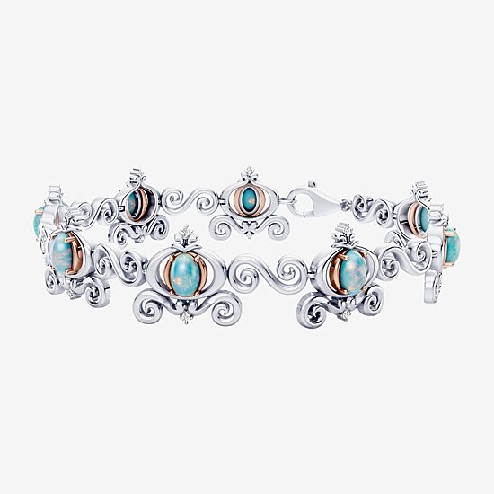 Womens 1/10 CT. T.W. Lab Created White Opal 14K Rose Gold Over Silver Sterling Silver Cinderella Princess 7.5 Inch Tennis Bracelet