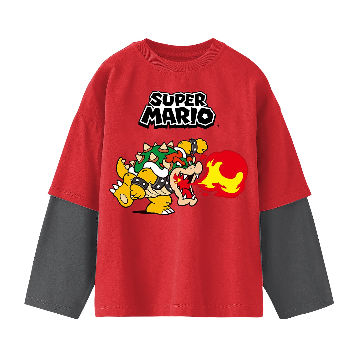 Little & Big Kid Boys Crew Neck Long Sleeve Regular Fit Super Mario Bowser Graphic T-Shirt