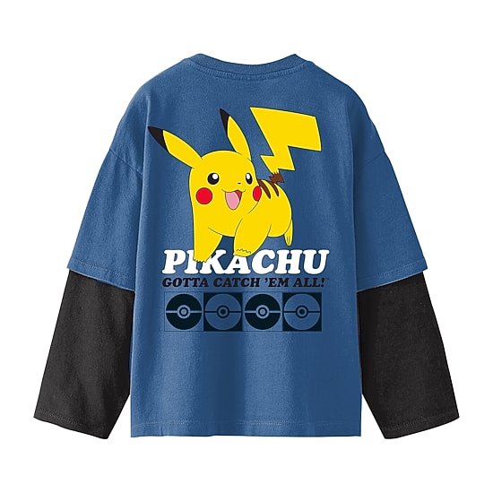 Pikachu Little & Big Kid Boys Crew Neck Long Sleeve Regular Fit Pokemon Graphic T-Shirt