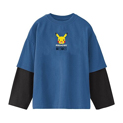 Hybrid Tees Pikachu Little & Big Kid Boys Crew Neck Long Sleeve Regular Fit Pokemon Graphic T-shirt In Blue