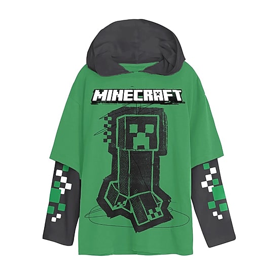 Little & Big Kid Boys Hooded Long Sleeve Regular Fit Minecraft Graphic T-Shirt
