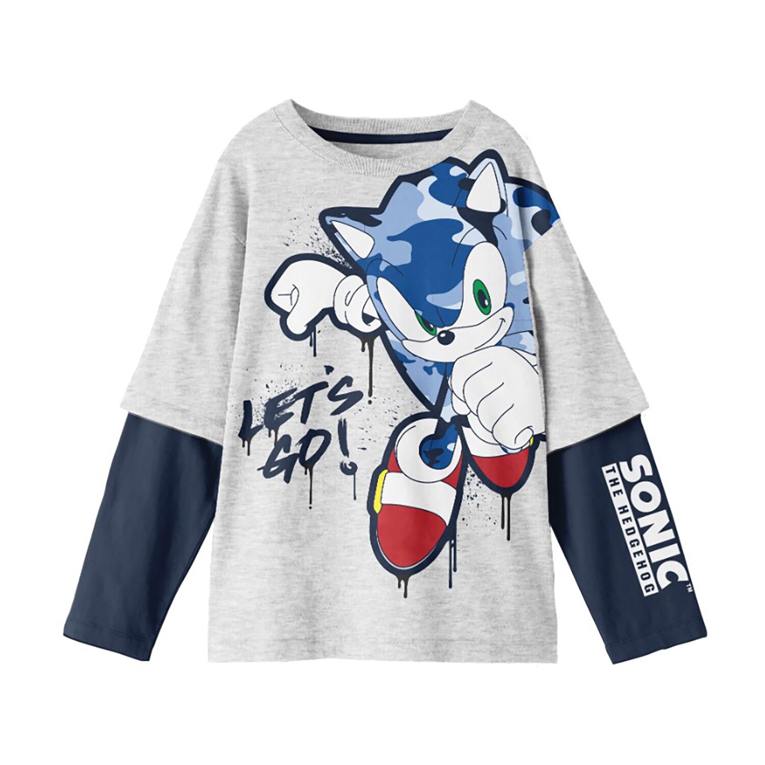 Little & Big Kid Boys Crew Neck Long Sleeve Regular Fit Sonic the Hedgehog Graphic T-Shirt