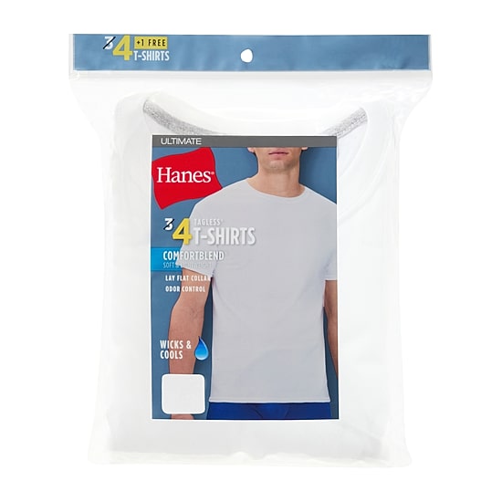 Hanes Mens 4 Pack Short Sleeve Crew Neck Moisture Wicking T-Shirt Bonus Pack