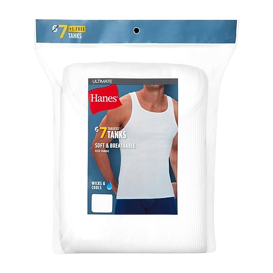 Hanes Mens U Neck Sleeveless 7 Pack Tank Bonus Pack
