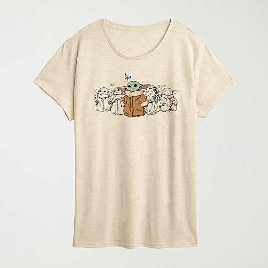 The Mandalorian Grogu Butterfly Womens Plus Crew Neck Short Sleeve Regular Fit Baby Yoda Star Wars Graphic T-Shirt