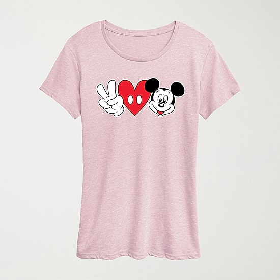 Peace Love Womens Plus Crew Neck Short Sleeve Regular Fit Mickey Mouse Graphic T-Shirt