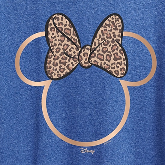 Leopard Print Bow Womens Plus Crew Neck Short Sleeve Regular Fit Minnie Mouse Graphic T-Shirt