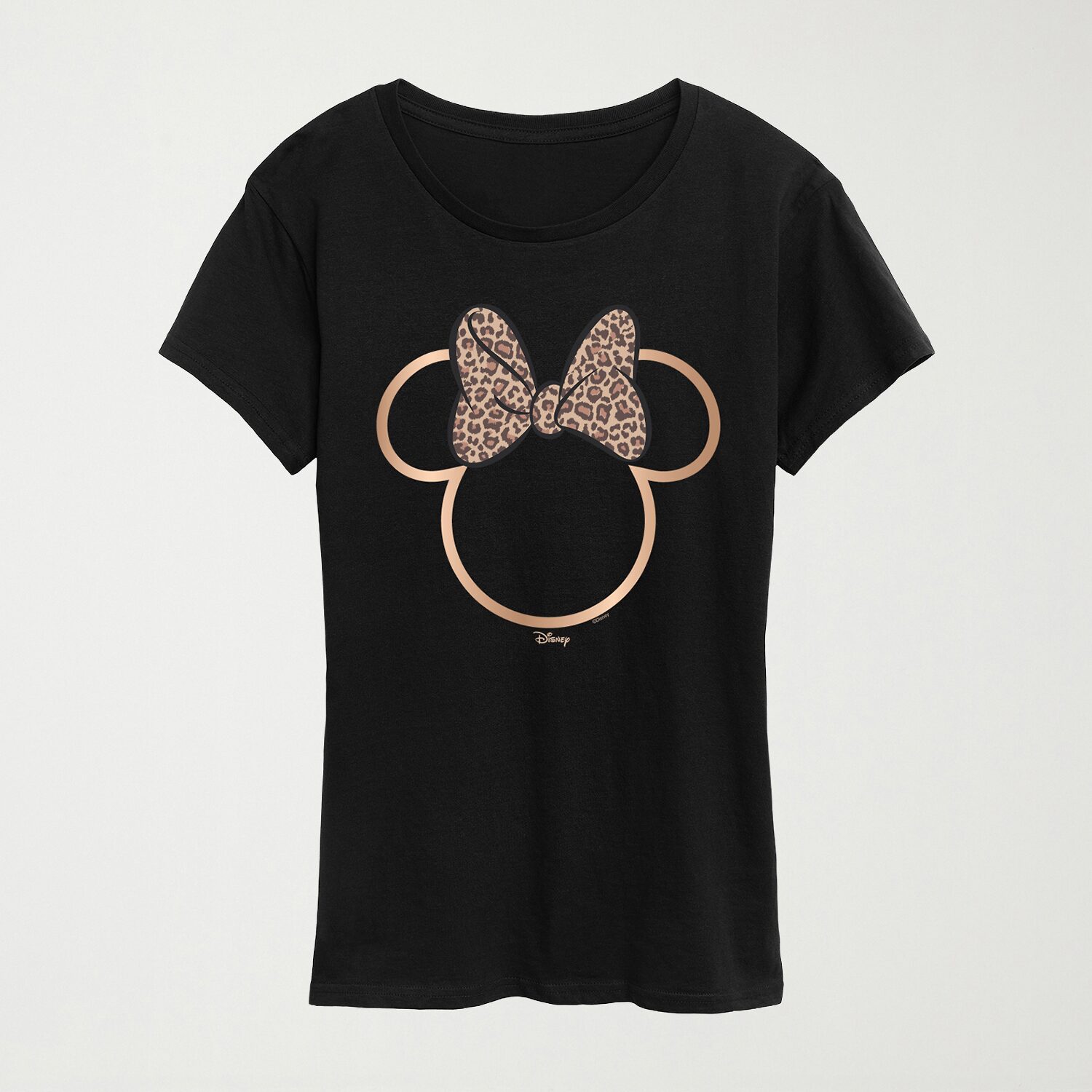 Leopard Print Bow Womens Plus Crew Neck Short Sleeve Regular Fit Minnie Mouse Graphic T-Shirt