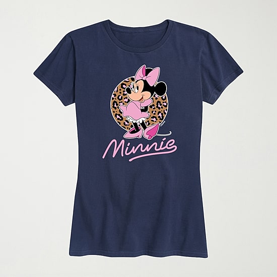 Leopard Print Womens Plus Crew Neck Short Sleeve Regular Fit Minnie Mouse Graphic T-Shirt
