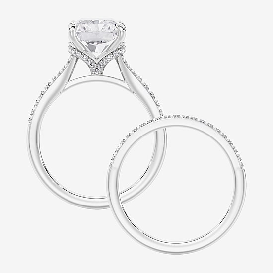 Signature By Modern Bride ( F / Vs2 ) Womens 5 1/2 CT. T.W. Lab Grown White Diamond 10K Gold Rectangular Side Stone Bridal Set
