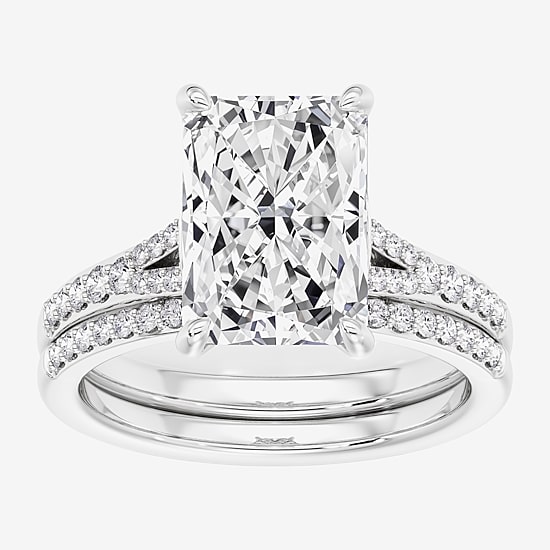 Signature By Modern Bride ( F / Vs2 ) Womens 5 1/2 CT. T.W. Lab Grown White Diamond 10K Gold Rectangular Side Stone Bridal Set