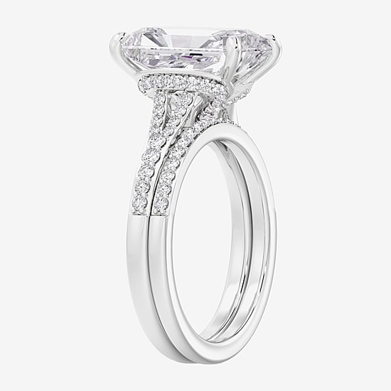 Signature By Modern Bride ( F / Vs2 ) Womens 5 1/2 CT. T.W. Lab Grown White Diamond 10K Gold Rectangular Side Stone Bridal Set