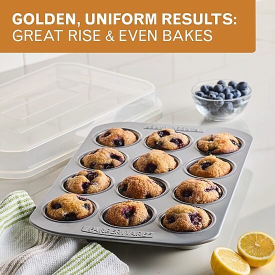 Farberware Bakeware Non-Stick 12-Cup Muffin Pan with Lid