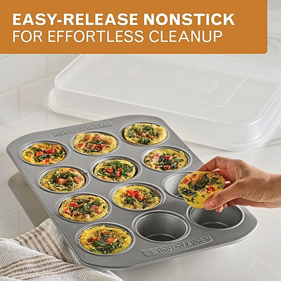 Farberware Bakeware Non-Stick 12-Cup Muffin Pan with Lid