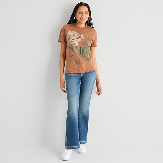 Butterfly Boyfriend Tee Womens Juniors Crew Neck Short Sleeve Loose Fit Graphic T-Shirt