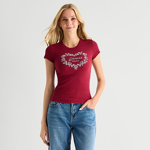 Arizona Womens Juniors Crew Neck Short Sleeve Regular Fit Graphic T-Shirt, 3x-large, Red