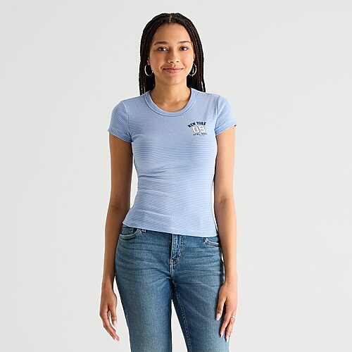 Arizona Womens Juniors Crew Neck Short Sleeve Regular Fit Graphic T-Shirt, Xx-large, Blue