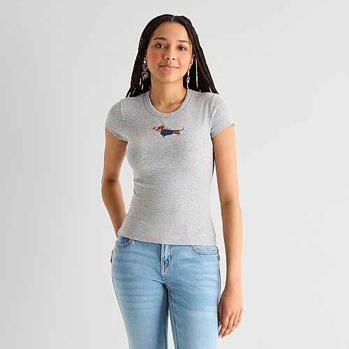 Arizona Womens Juniors Crew Neck Short Sleeve Regular Fit Graphic T-Shirt, 3x-large, Gray