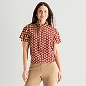 Liz Claiborne Womens Split Tie Neck Short Sleeve Blouse