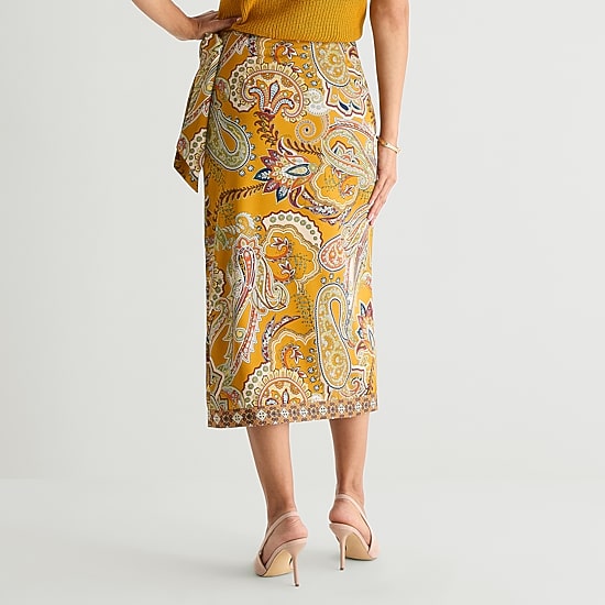 Liz Claiborne Paisley Womens Mid Rise Midi Wrap Skirt