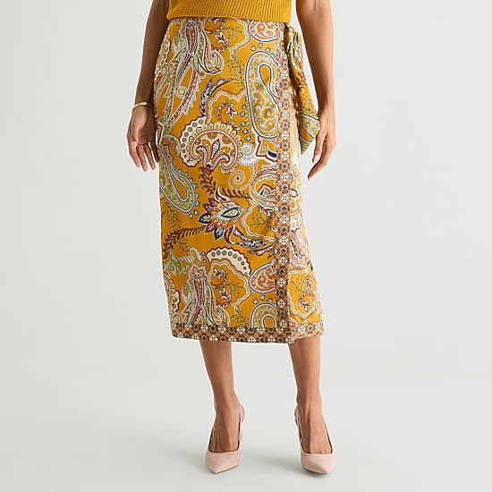 Liz Claiborne Paisley Womens Mid Rise Midi Wrap Skirt