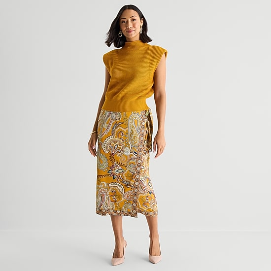 Liz Claiborne Paisley Womens Mid Rise Midi Wrap Skirt