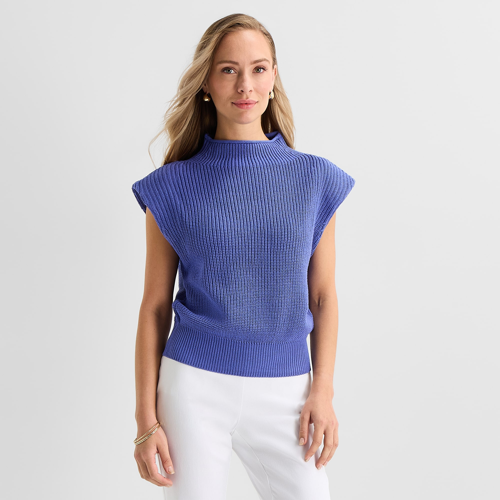 Liz Claiborne Womens Mock Neck Sleeveless Pullover Sweater