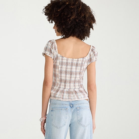 AEROPOSTALE Womens Juniors Square Neck Puffed Short Sleeve Regular Fit Button-Down Shirt