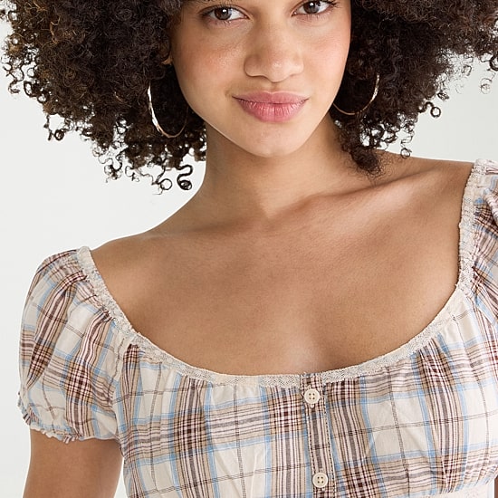 AEROPOSTALE Womens Juniors Square Neck Puffed Short Sleeve Regular Fit Button-Down Shirt