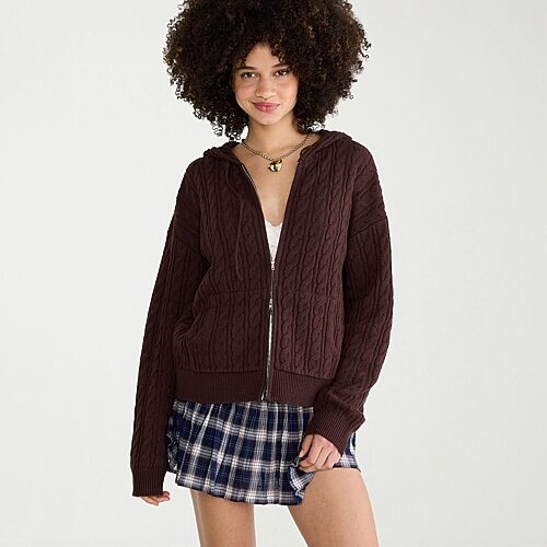 Aéropostale Womens Juniors Long Sleeve Zipper Hoodie In Brown