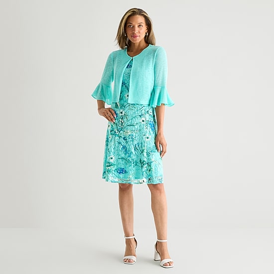 Perceptions Womens Lace Floral Jacket Dress