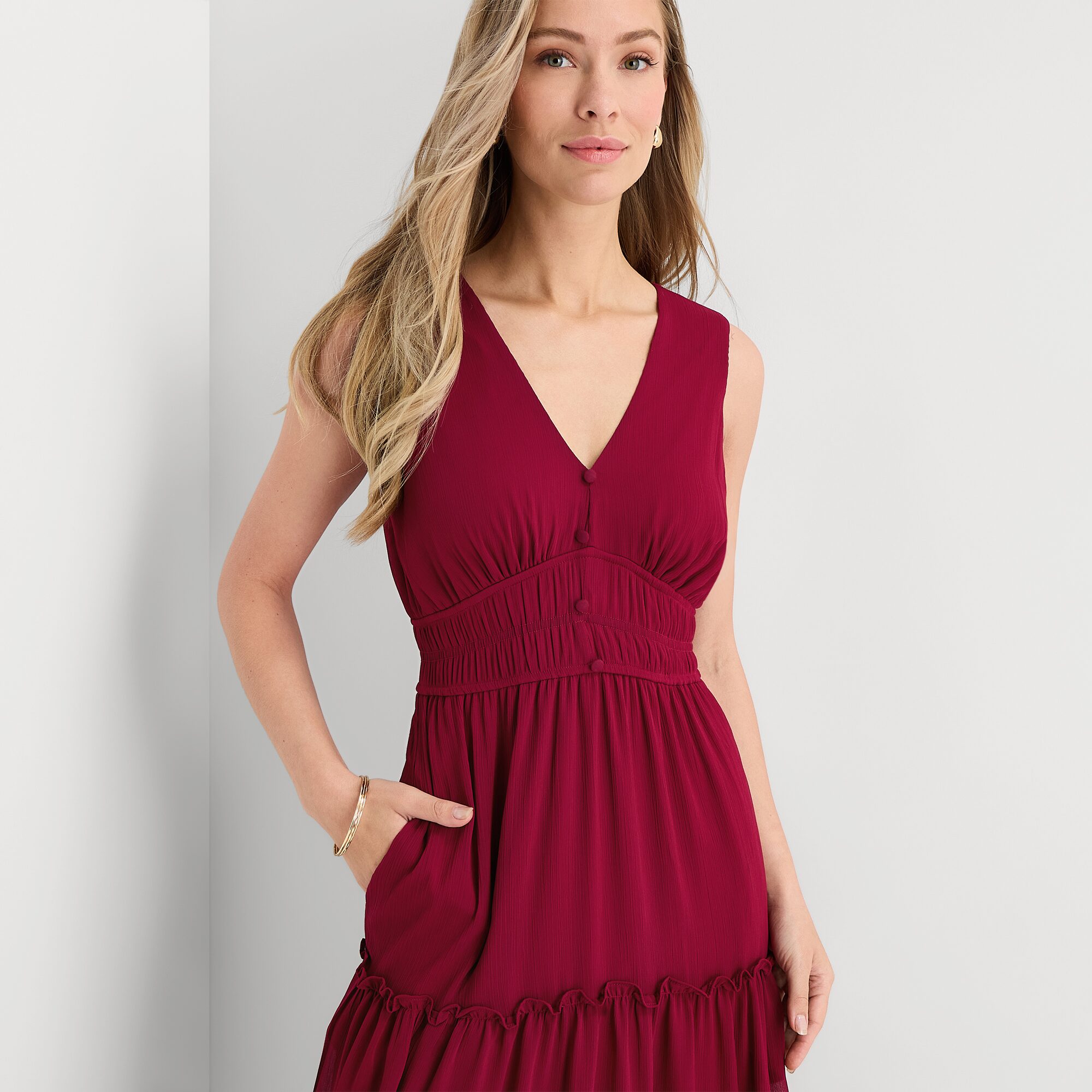 Danny & Nicole Womens Midi V Neck Sleeveless Fit + Flare Dress