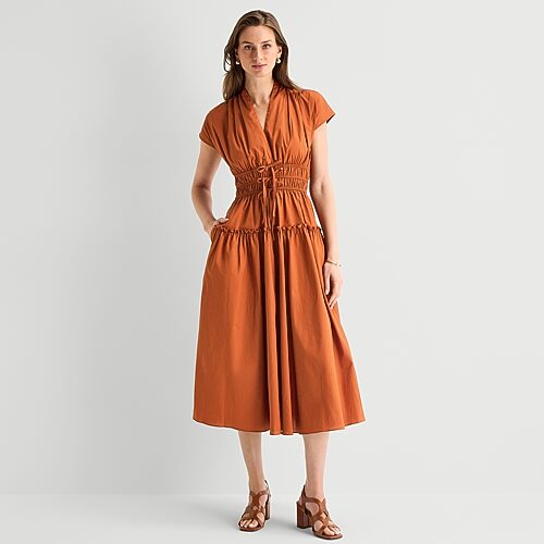 Danny & Nicole Womens Midi V Neck Short Sleeve Fit + Flare Dress In Brown