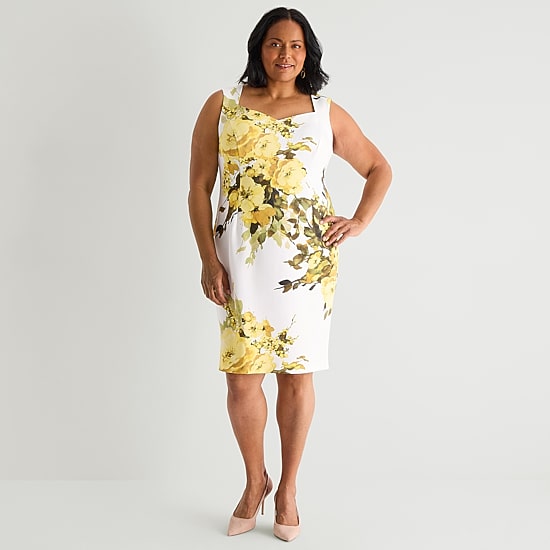 Maya Brooke Womens Plus Floral Jacket Dress