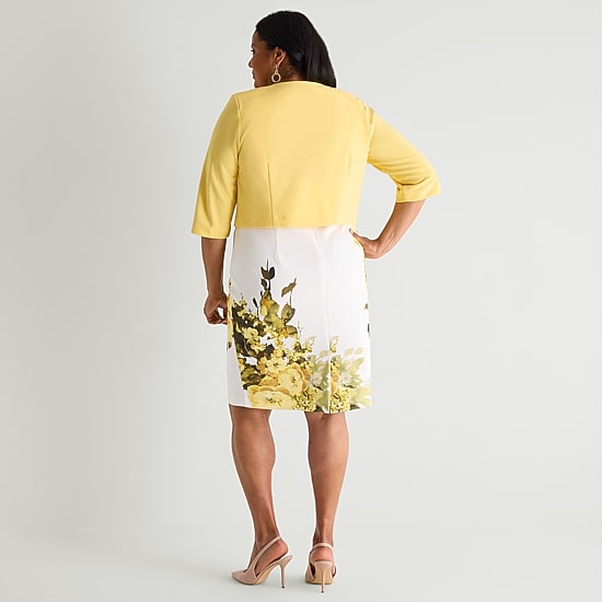 Maya Brooke Womens Plus Floral Jacket Dress