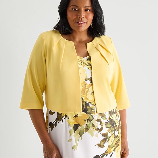 Maya Brooke Womens Plus Floral Jacket Dress