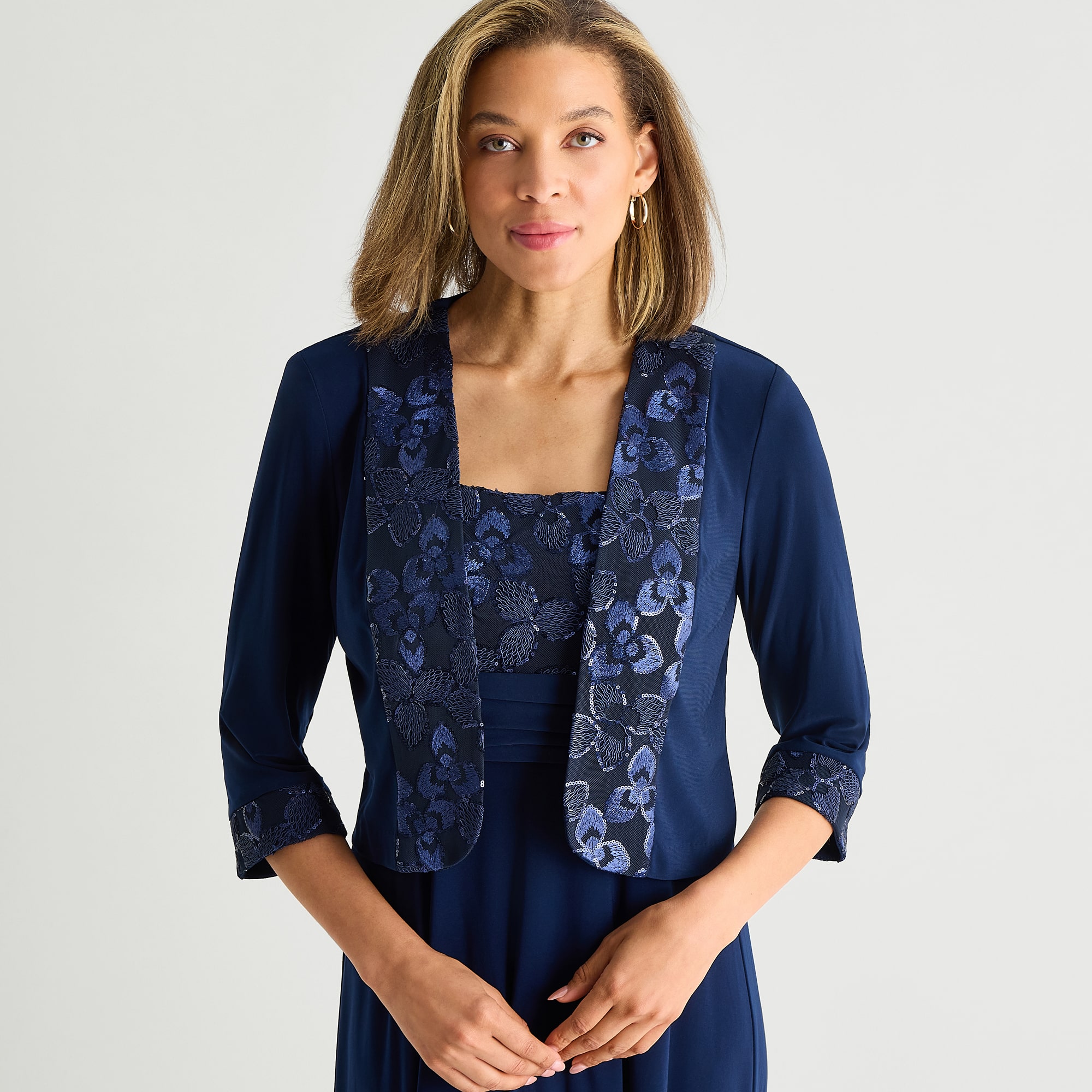 Maya Brooke Womens Embellished Jacket Dress