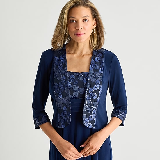 Maya Brooke Womens Embellished Jacket Dress, Color: Navy - JCPenney