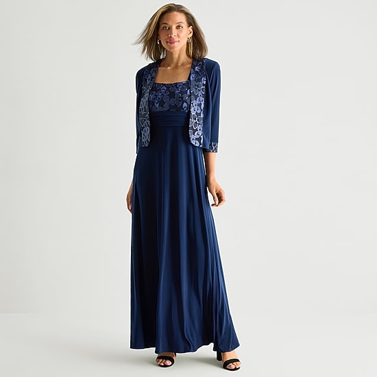 Maya Brooke Womens Embellished Jacket Dress