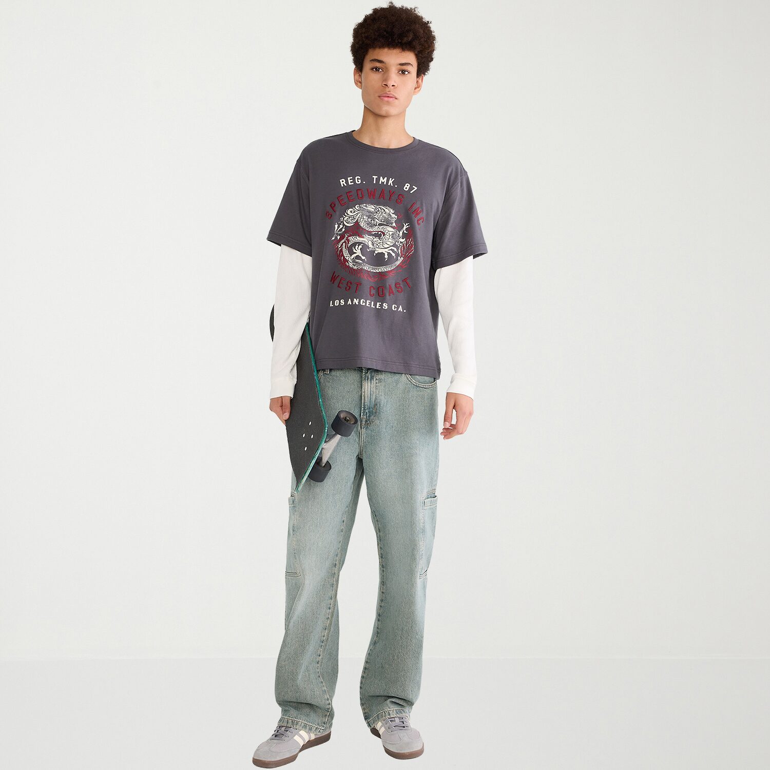 AEROPOSTALE Mens Crew Neck Long Sleeve Boxy Fit Twofer Graphic T-Shirt