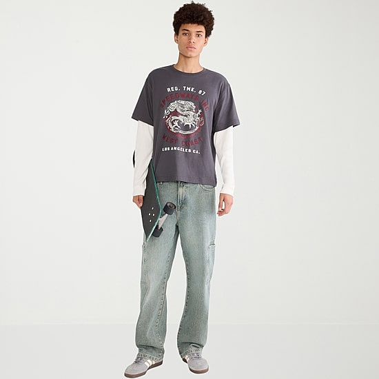 AEROPOSTALE Mens Crew Neck Long Sleeve Boxy Fit Twofer Graphic T-Shirt