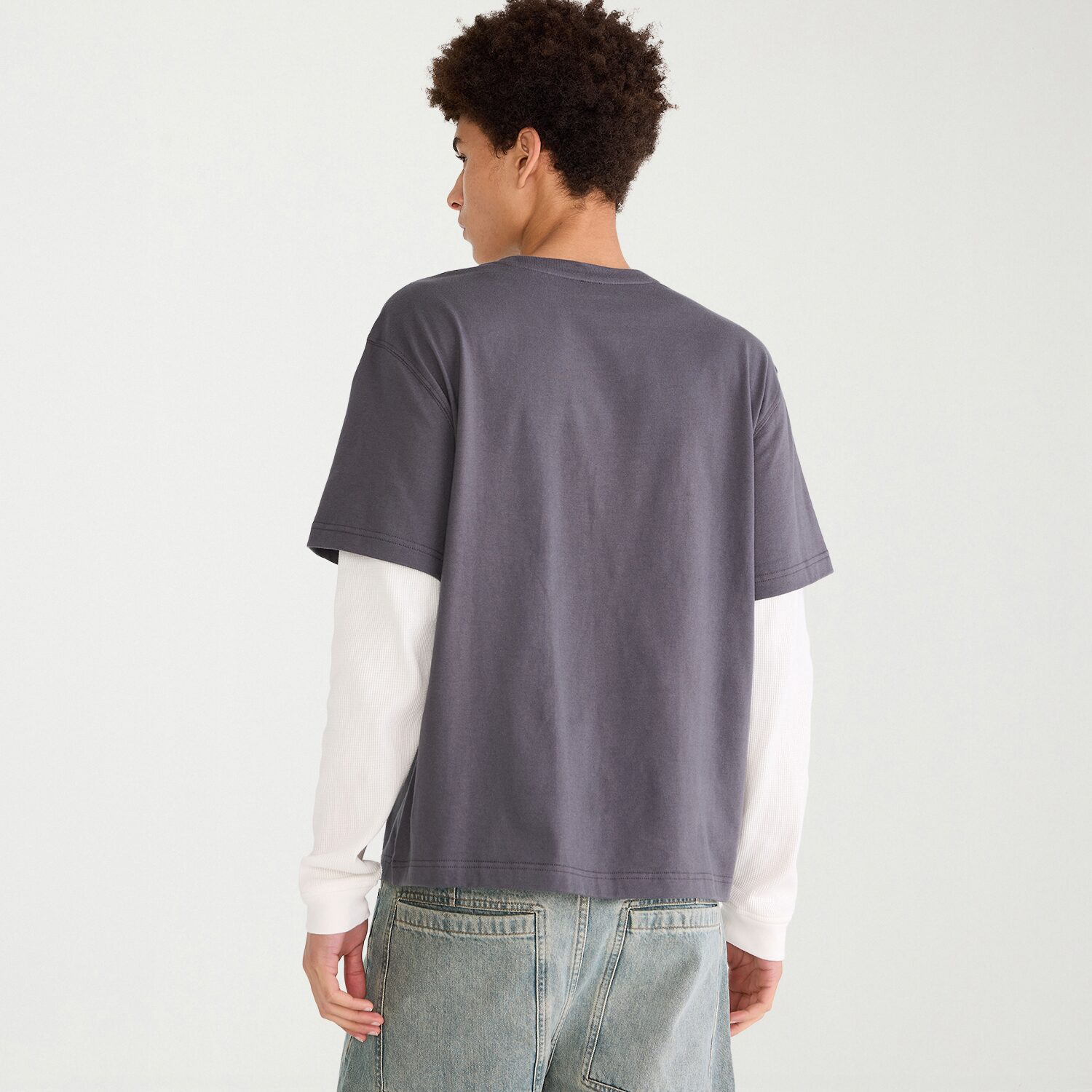 AEROPOSTALE Mens Crew Neck Long Sleeve Boxy Fit Twofer Graphic T-Shirt