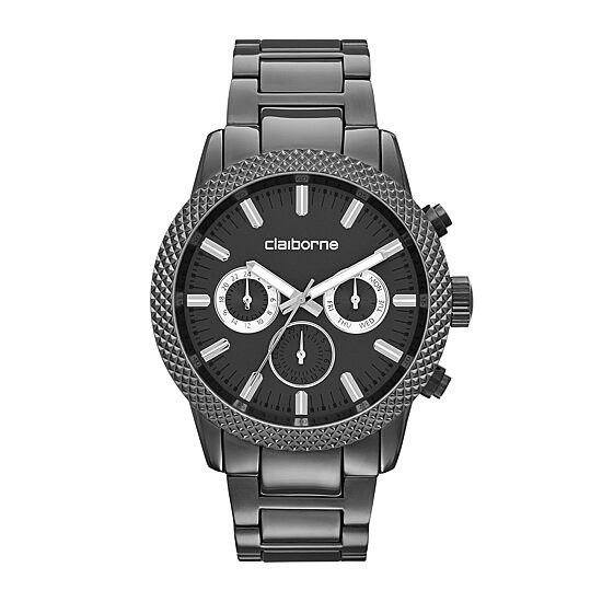 Claiborne® Mens Textured Bezel Gunmetal Watch