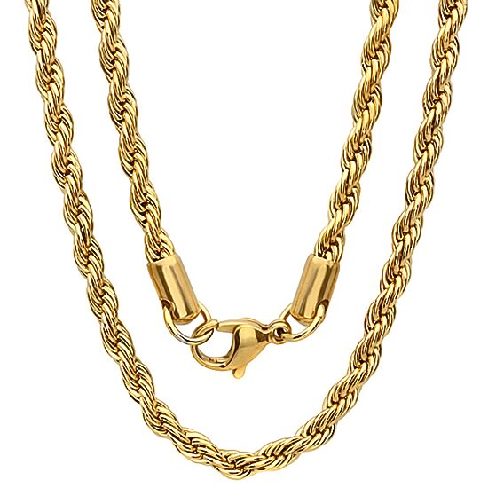 Steeltime Mens 18K Gold Over Stainless Steel Stainless Steel Hypoallergenic 24 Inch Rope Chain Necklace