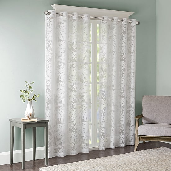 Madison Park Kauna Palm Leaf Grommet Top Sheer Single Curtain Panel