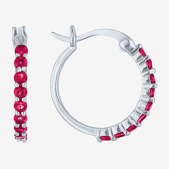 Lab Created Gemstone Sterling Silver 16mm Circle Hoop Earrings
