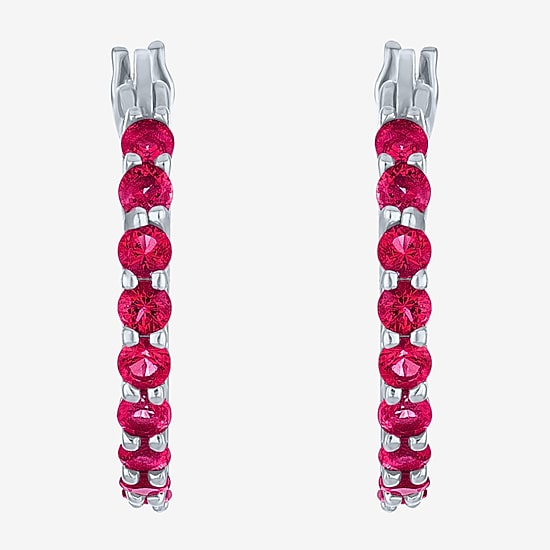 Lab Created Gemstone Sterling Silver 16mm Circle Hoop Earrings