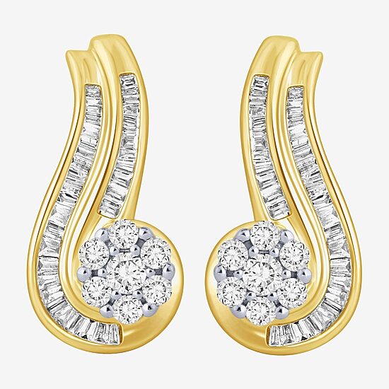 3/4 CT.T.W. Natural Diamond 10K Gold Swirl Earrings