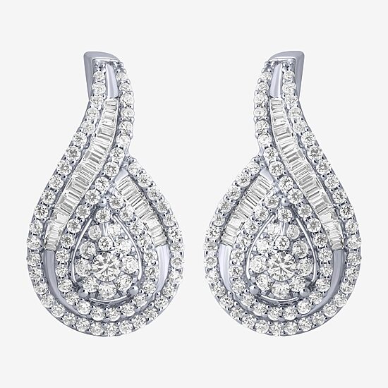 Diamond Blossom Womens 1 CT. T.W. Natural White Diamond 10K Gold Pear Drop Earrings